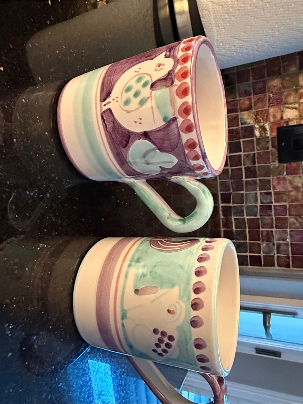 Vietri Hand-Painted Floral Mugs in Mint, Purple and Cream